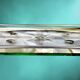 Vintage service tray in cut glass and mirror, with wooden handles.