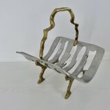 Porte buches de cheminée moderniste, laiton et aluminium, 1970