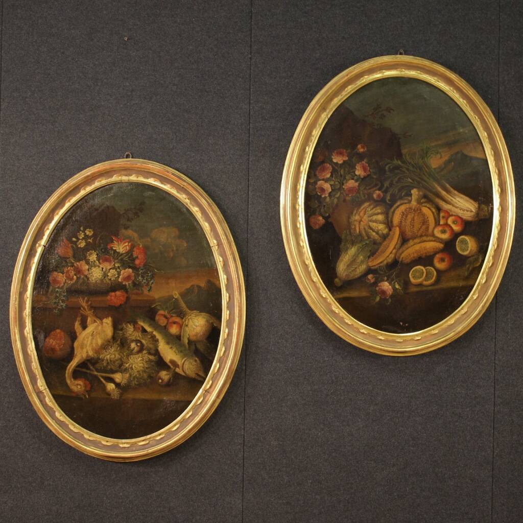 18th century oval painting still life