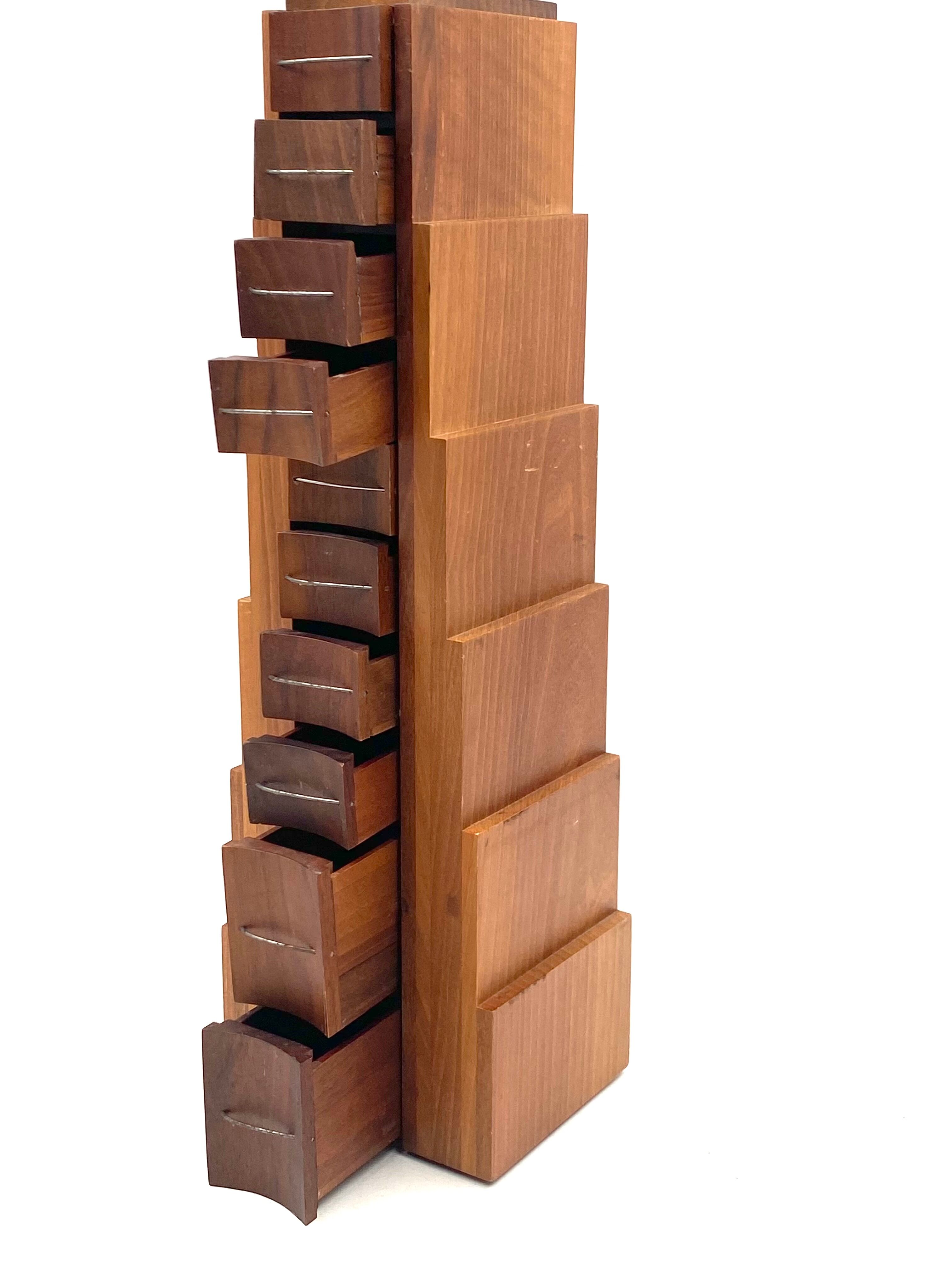 Wooden drawers jewelry box, Italy 1970s