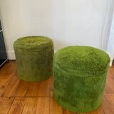 Lot 2 green fur poufs from the 70s