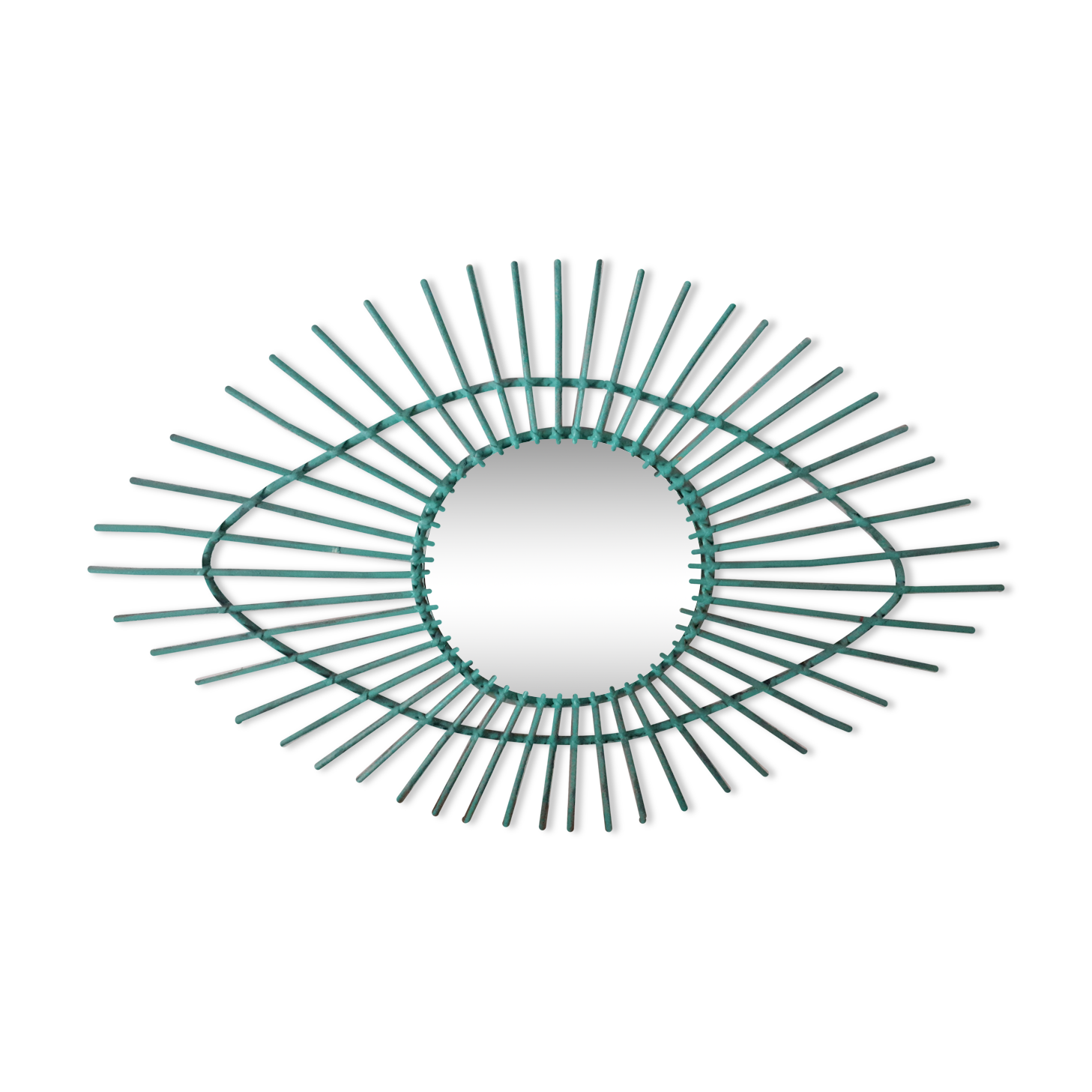 Miroir rotin oeil turquoise bohème vintage 60 59x89cm