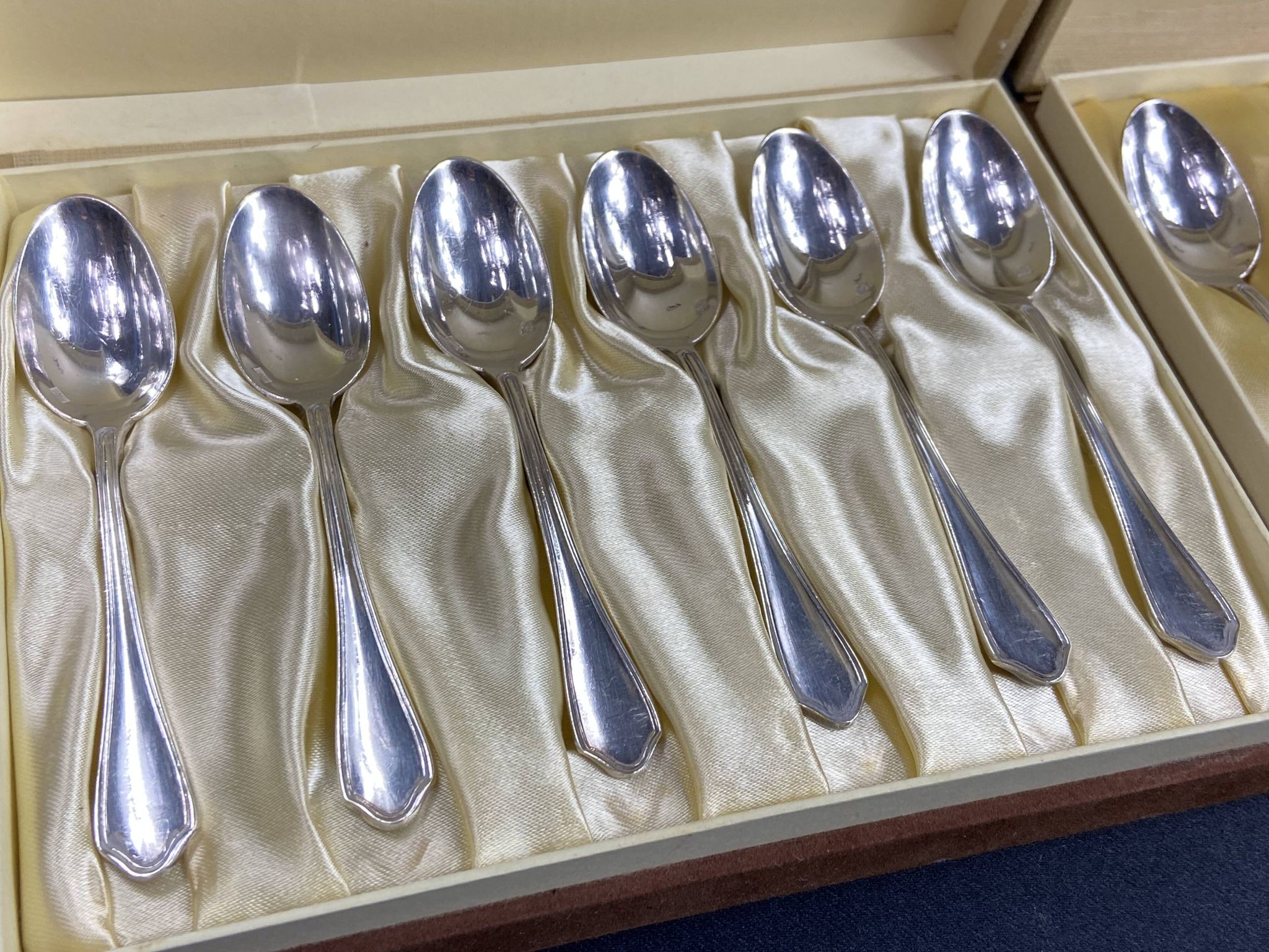 Complete set of 12 Louis XV style mocha spoons in silver-plated metal, Hermès