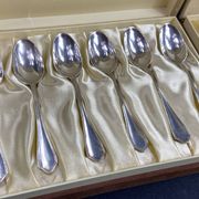 Complete set of 12 Louis XV style mocha spoons in silver-plated metal, Hermès