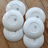 6 vintage Gien faience dessert plates, Nancay model, hand-painted blue floral pattern