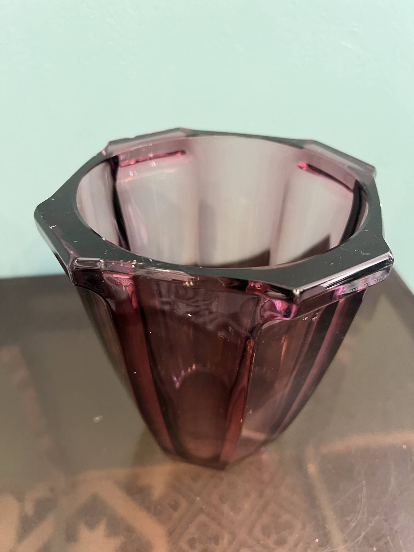 Faceted Art Deco vase in purple glass