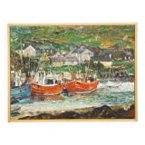 Oil painting by Alexander Michael – Fishing boats in Ireland, 1976