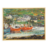 Oil painting by Alexander Michael – Fishing boats in Ireland, 1976