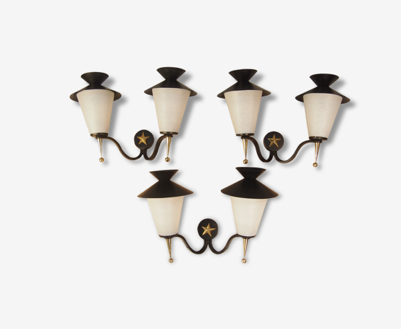 Set 3 Wall Lantern Arlus Matching Chandelier Mid Century Sconces Selency Set 3 Wall Lantern Arlus Matching, Matching Chandelier And Wall Sconces