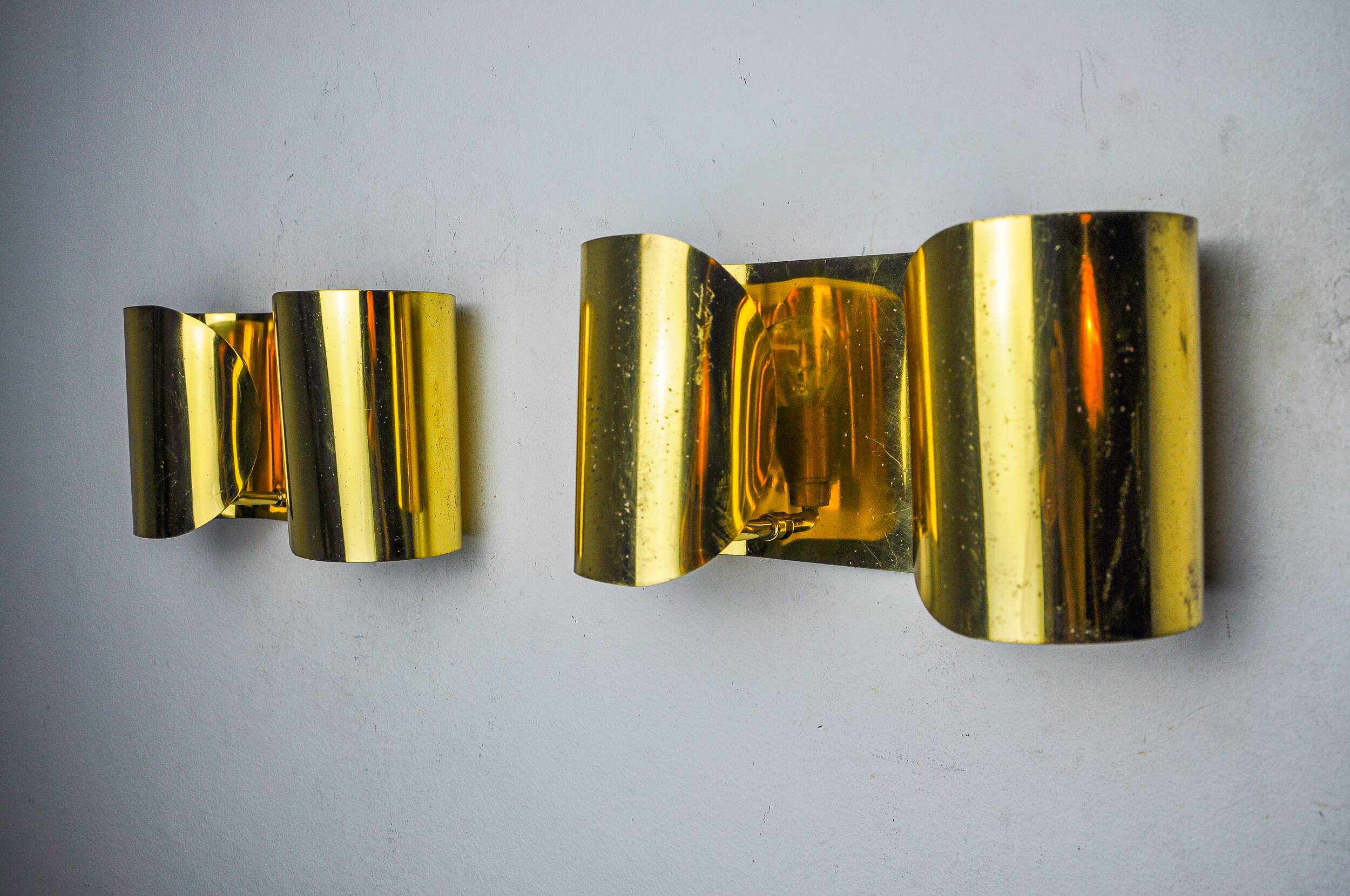 Pair of "Foglios" brass wall lights, Italy, 1970