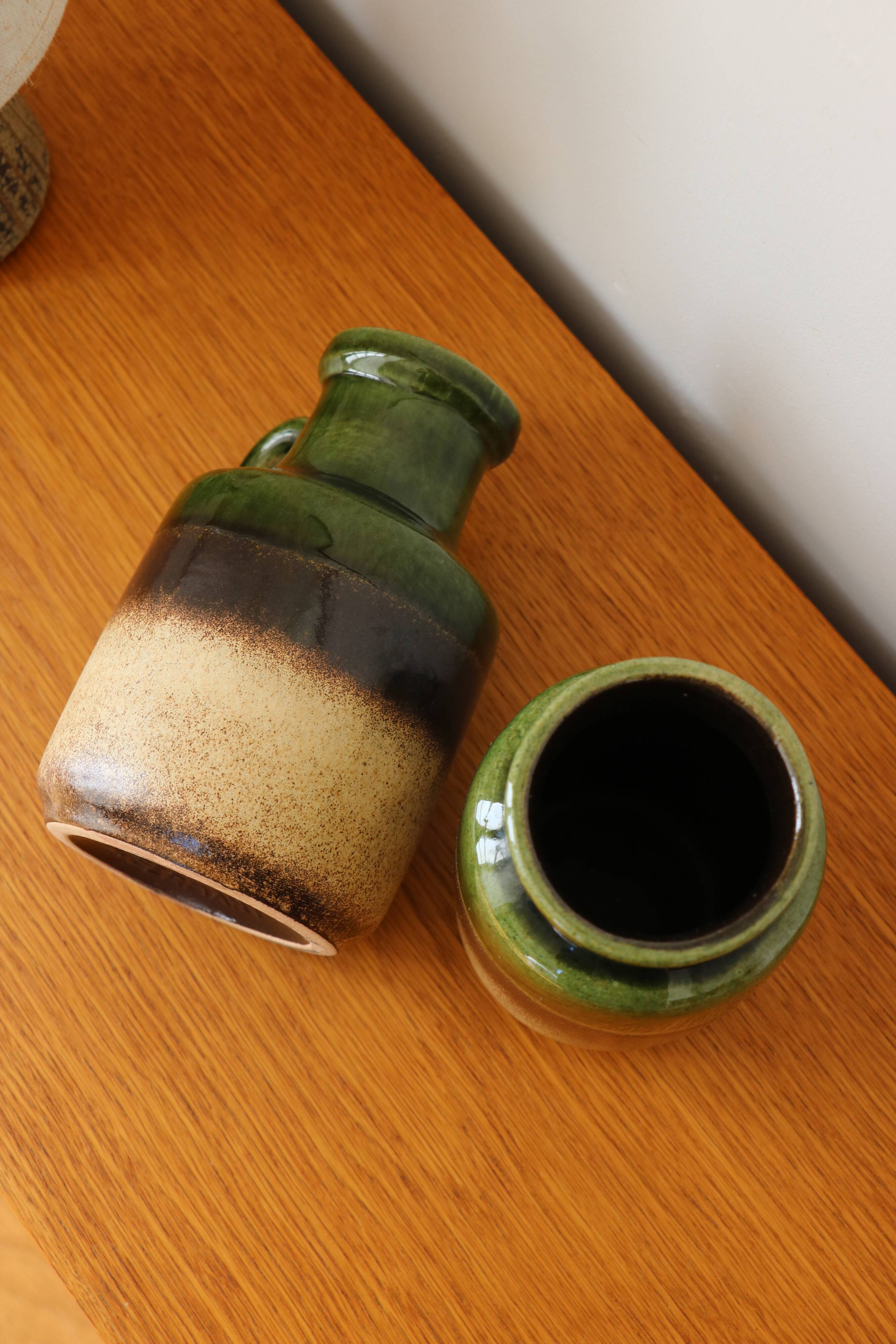 Pair of West Germany vases, olive green, stoneware