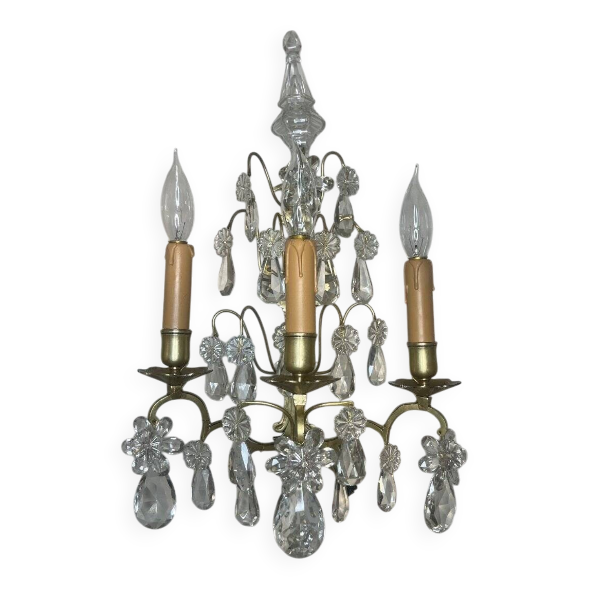 Applique XIXe siècle, bronze et pampilles en cristal