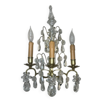 Large 19th-century wall light, bronze and crystal pendants.