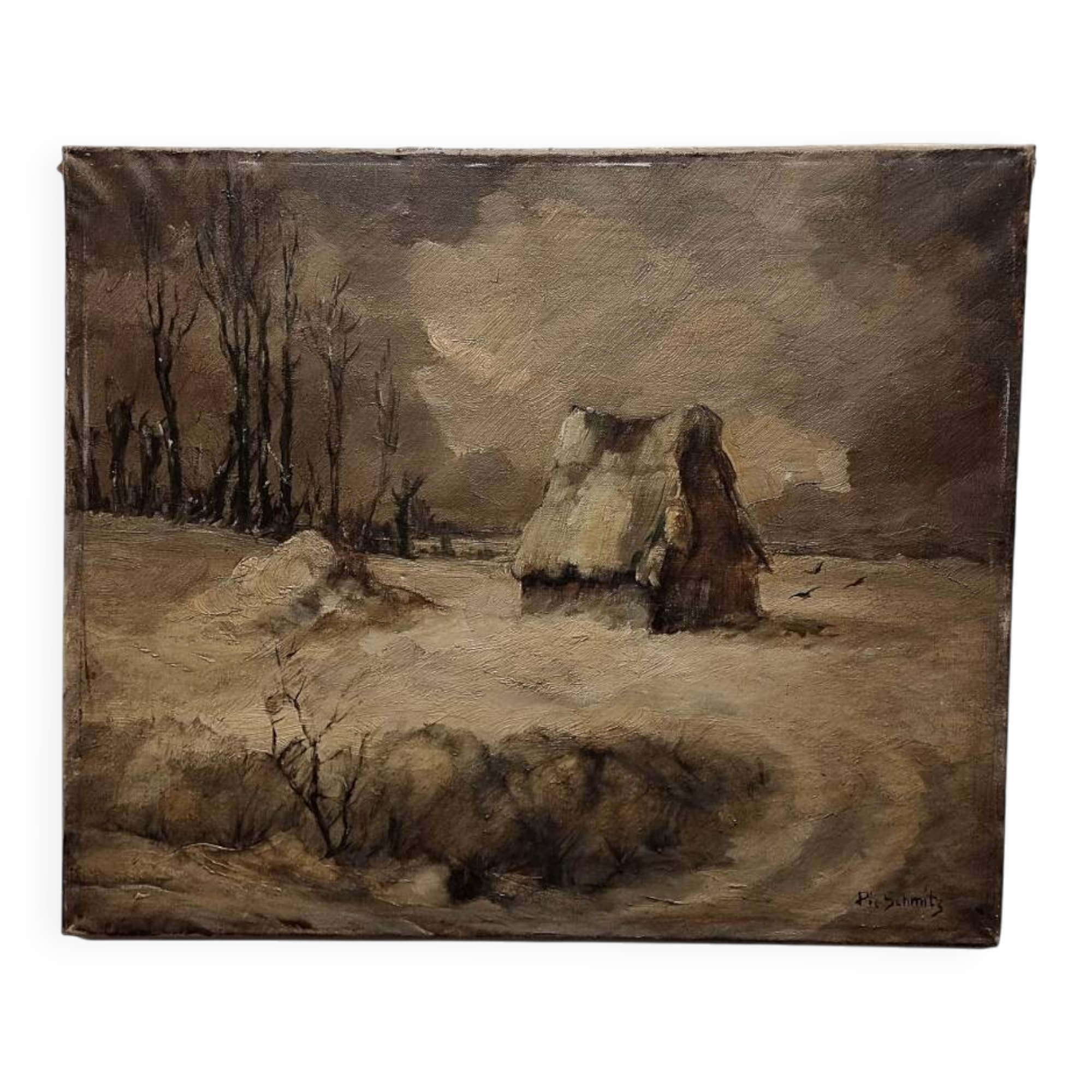 Oil painting on canvas Winter Landscape By Pie Schmitz (1904-1972)