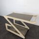 White lacquered Z-shaped rolling dessert trolley with smoked glass from the 1970s.