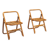 Pair of vintage folding chairs in bamboo and brass, Italian design from the 1960s.
