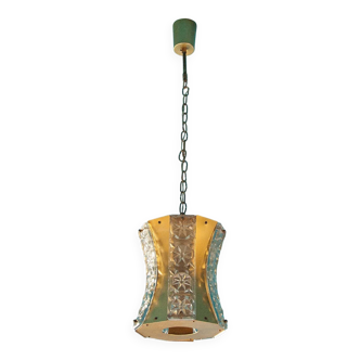 Vintage glass and brass suspension, vintage chandelier.