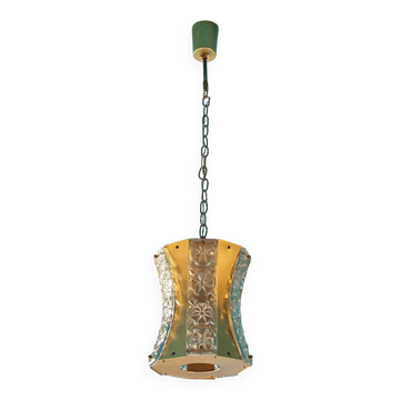 Suspension verre et laiton vintage, lustre vintage