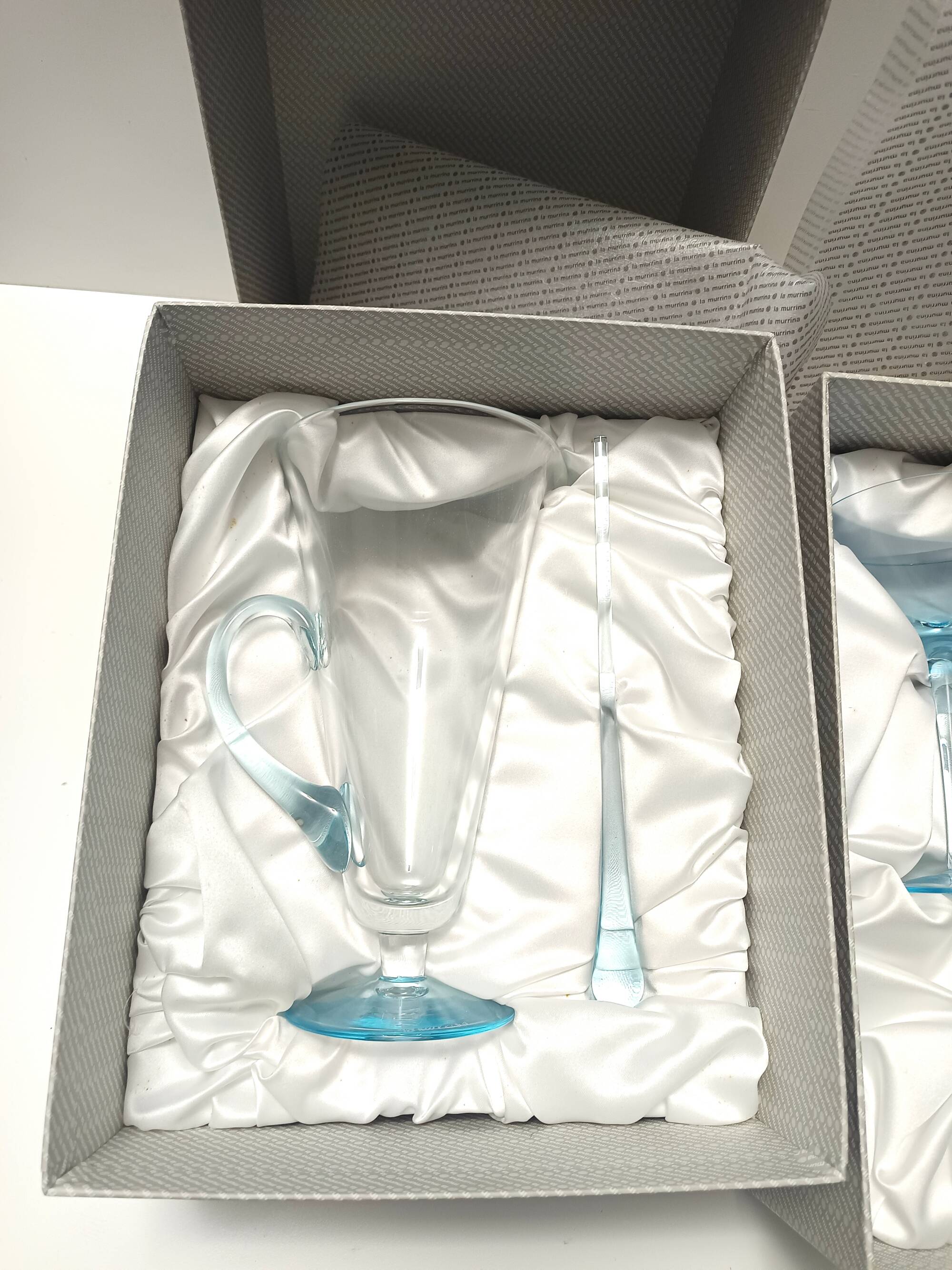 Light Blue Murano Glass Cocktail Set of 6 Glasses and a Pitcher by La Murrina