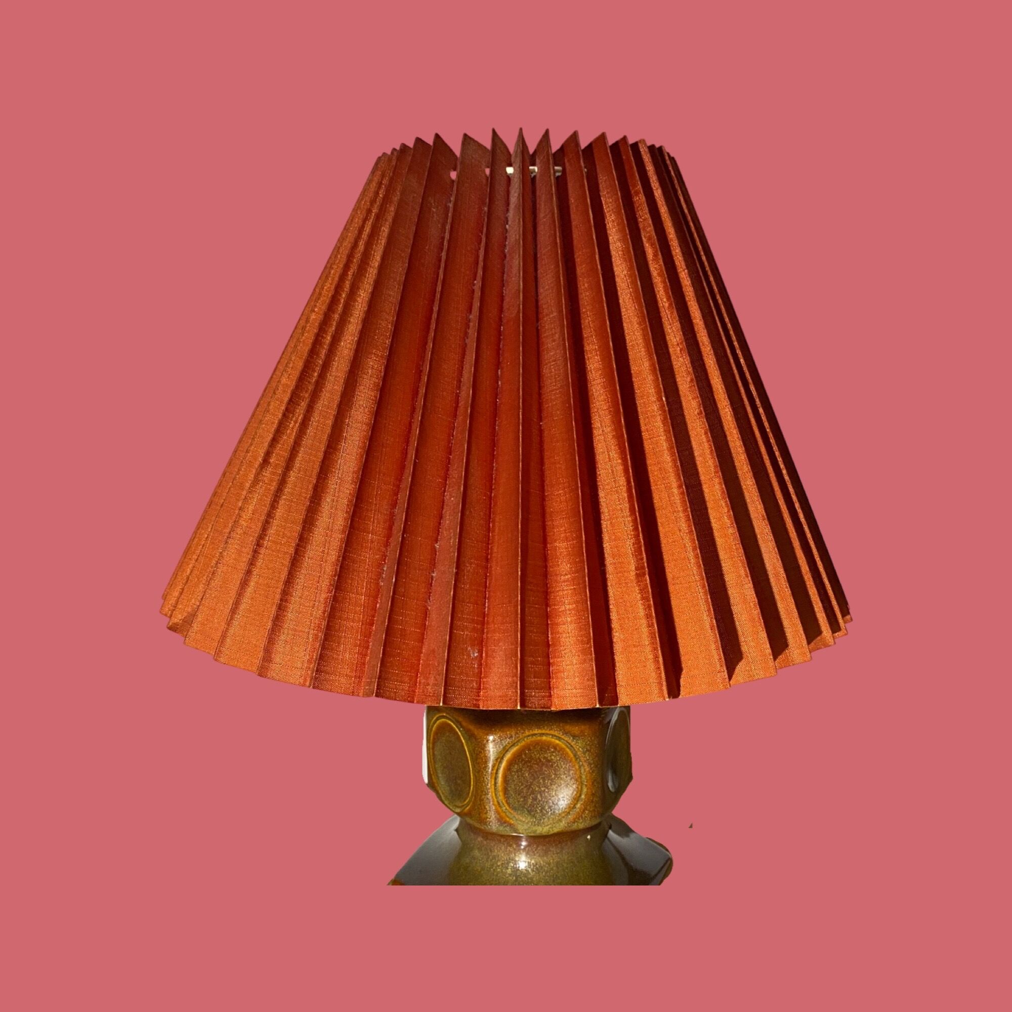 Rare Large Søholm Ceramic Lamp | Brown/green Color With Red Lampshade - Danish Ceramic Lamp