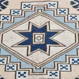 6x8 Vintage Rug İn Blue Tones, Turkish Wool Pattern Rug, 225x178 Cm