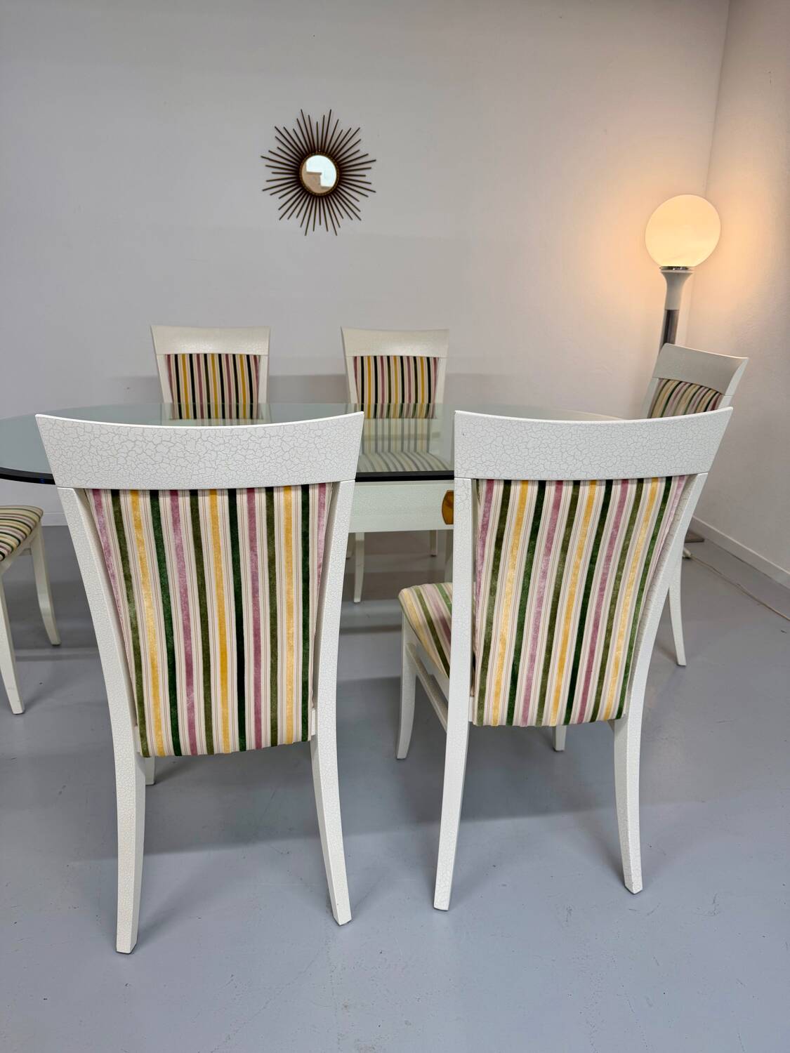 Table and 6 thonet designer chairs with crackled lacquer finish, 1980s vintage