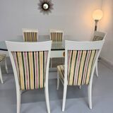 Table and 6 thonet designer chairs with crackled lacquer finish, 1980s vintage