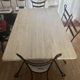 Travertine and wrought iron dining table + 8 chairs