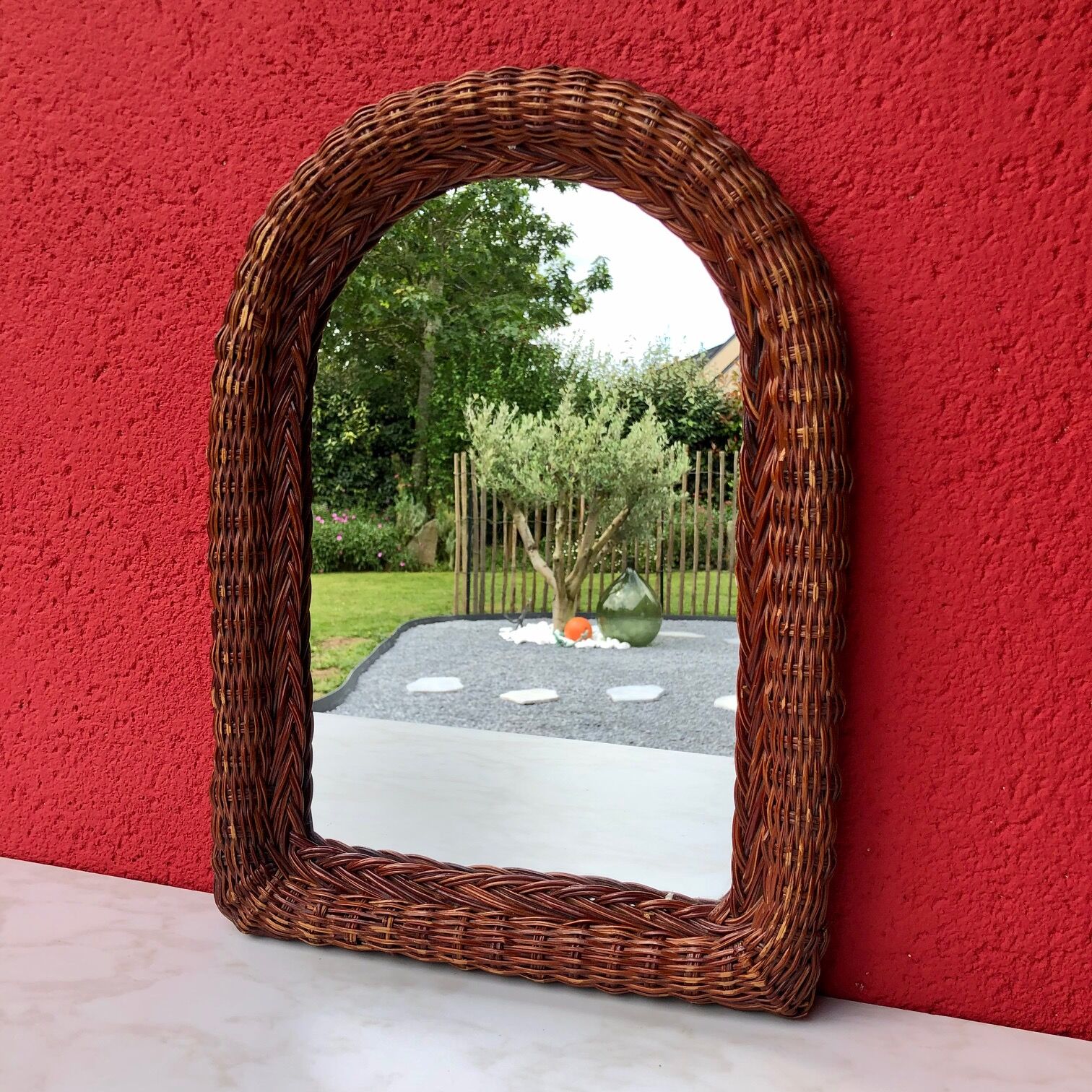 Miroir vintage en osier 34x47cm