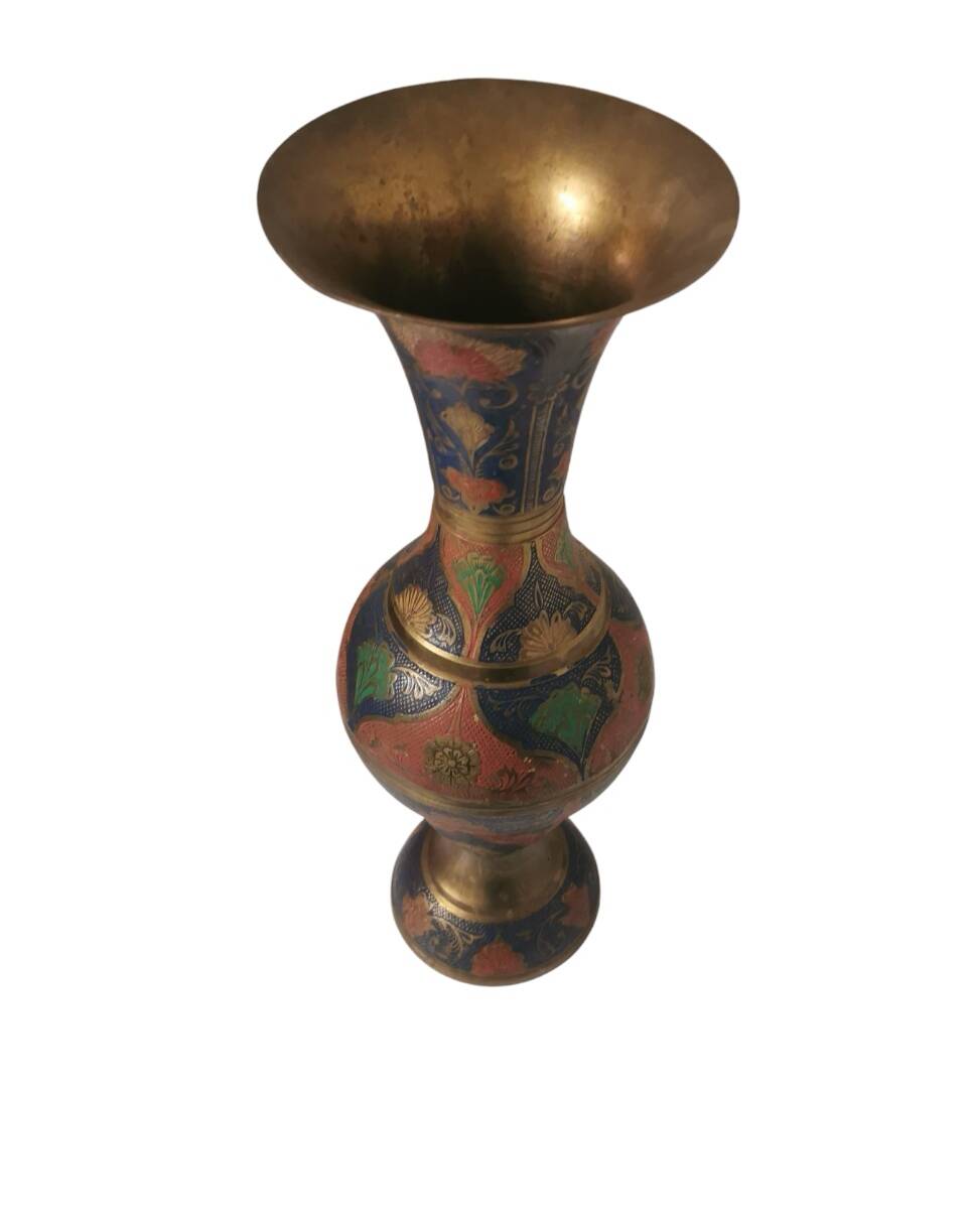 Coloured Indian brass vase