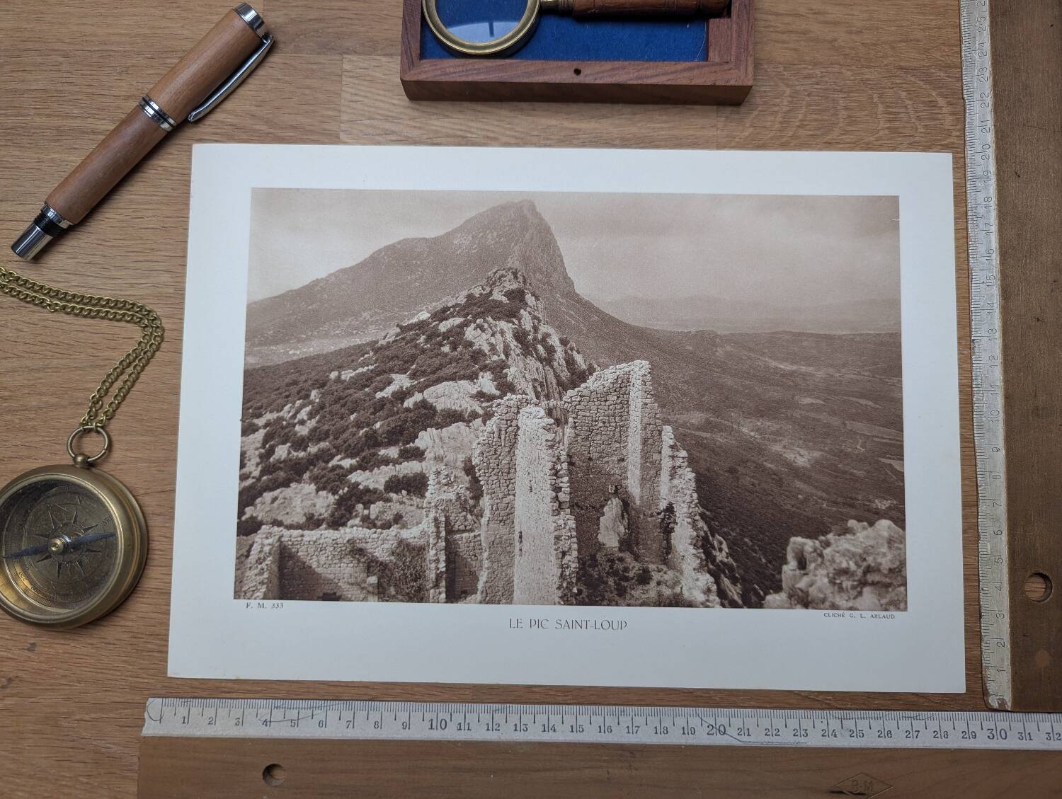 Pic Saint-Loup, vintage, photo plate printed in 1935.