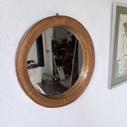 Woven wicker round mirror 1960
