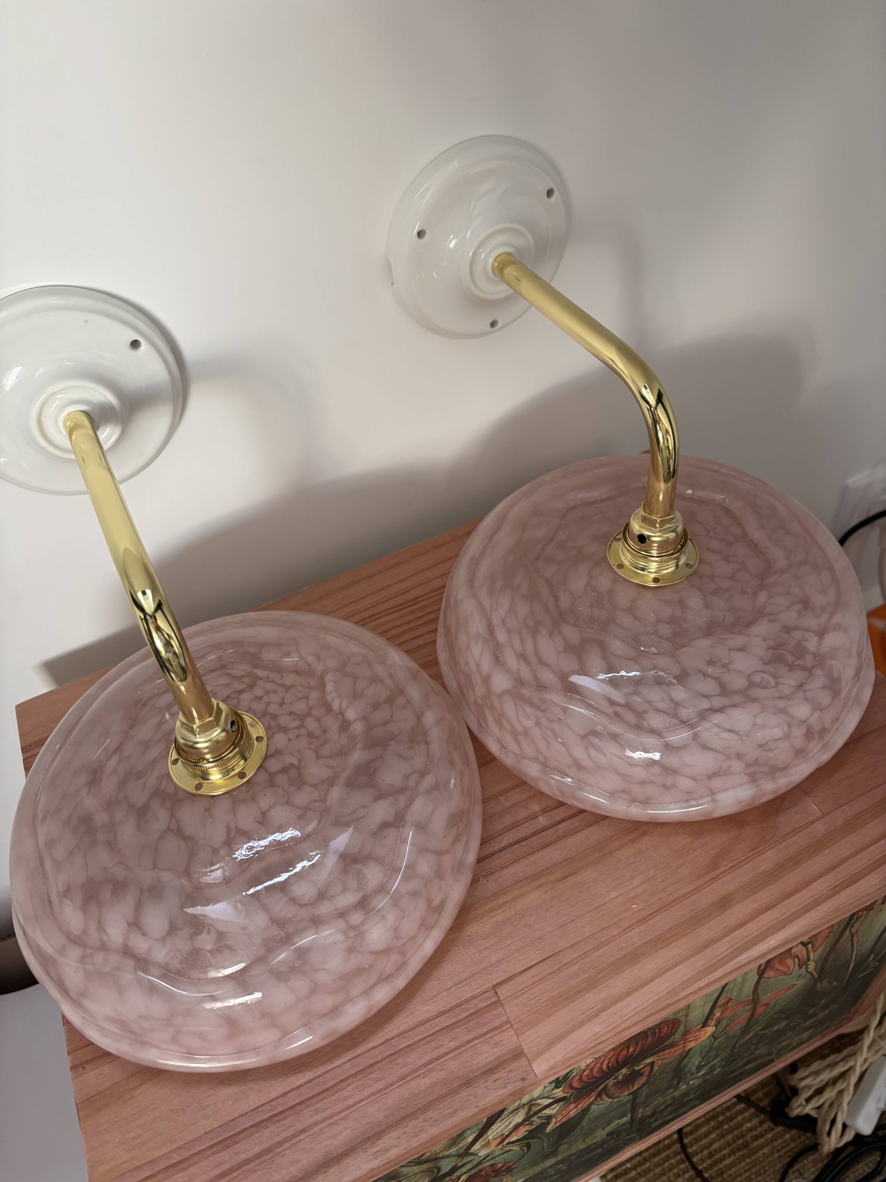 Pair of Art Deco speckled glass sconces