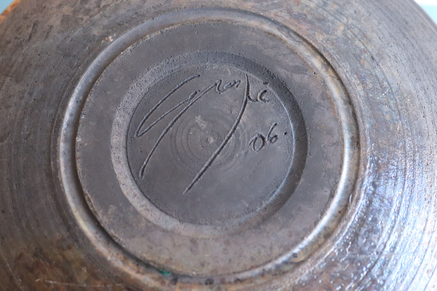 Raku ceramic bonbonnière signed