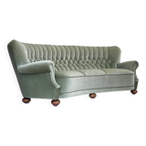 1970s, Danish 3-seater curved sofa, furniture velour, beech wood legs.