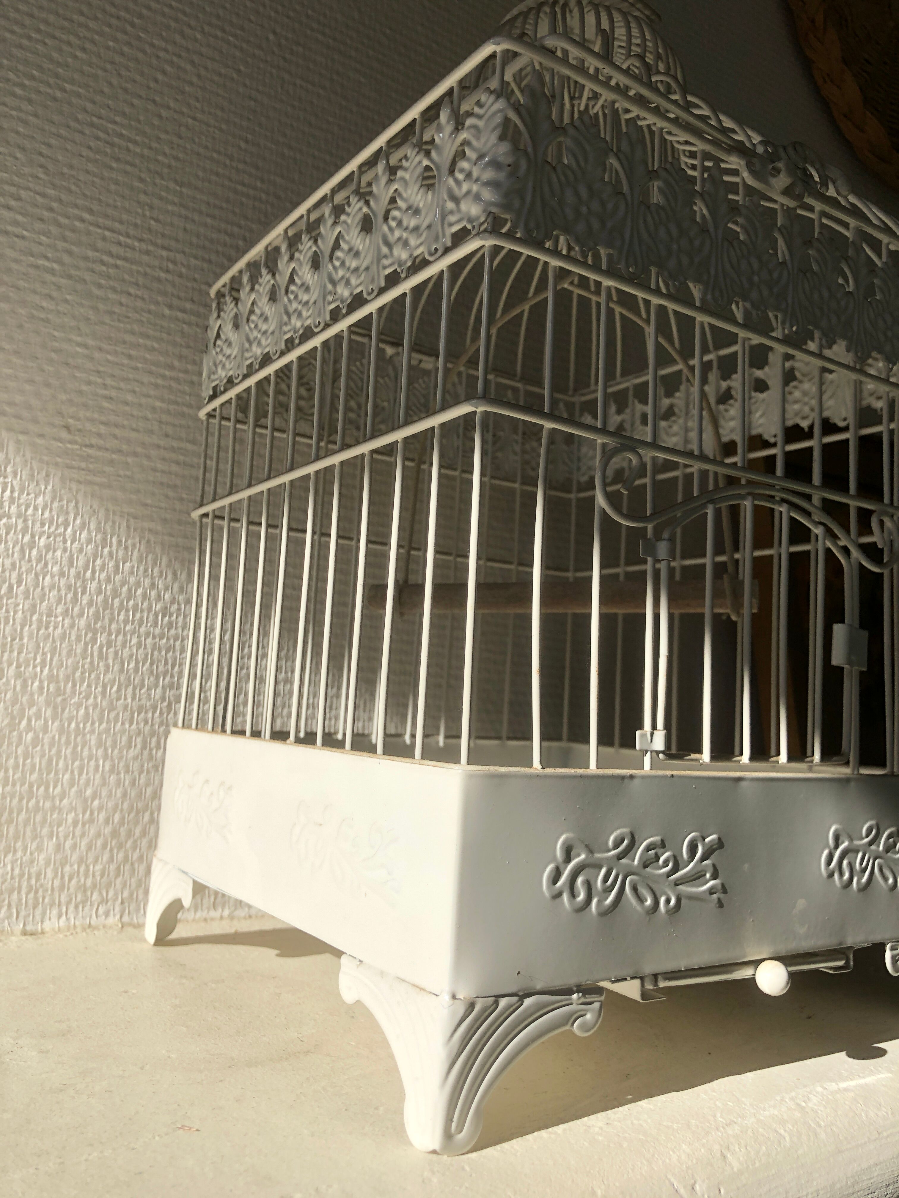 White patinated iron birdcage