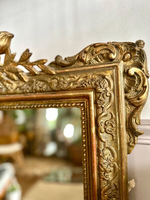 Miroir trumeau ancien de cheminée en bois doré 125x80