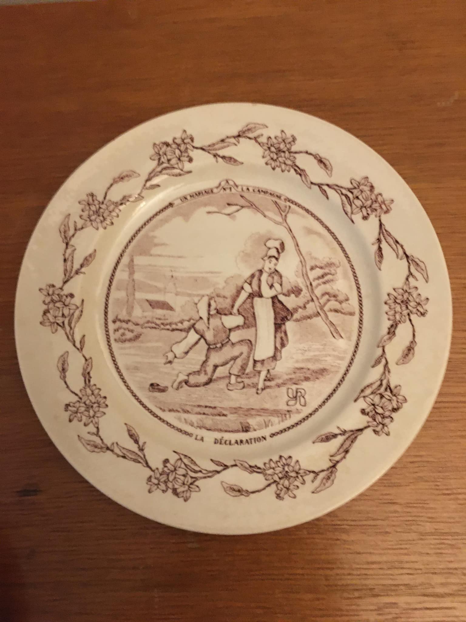 Set of 3 talking plates (a wedding in the countryside) in earthenware