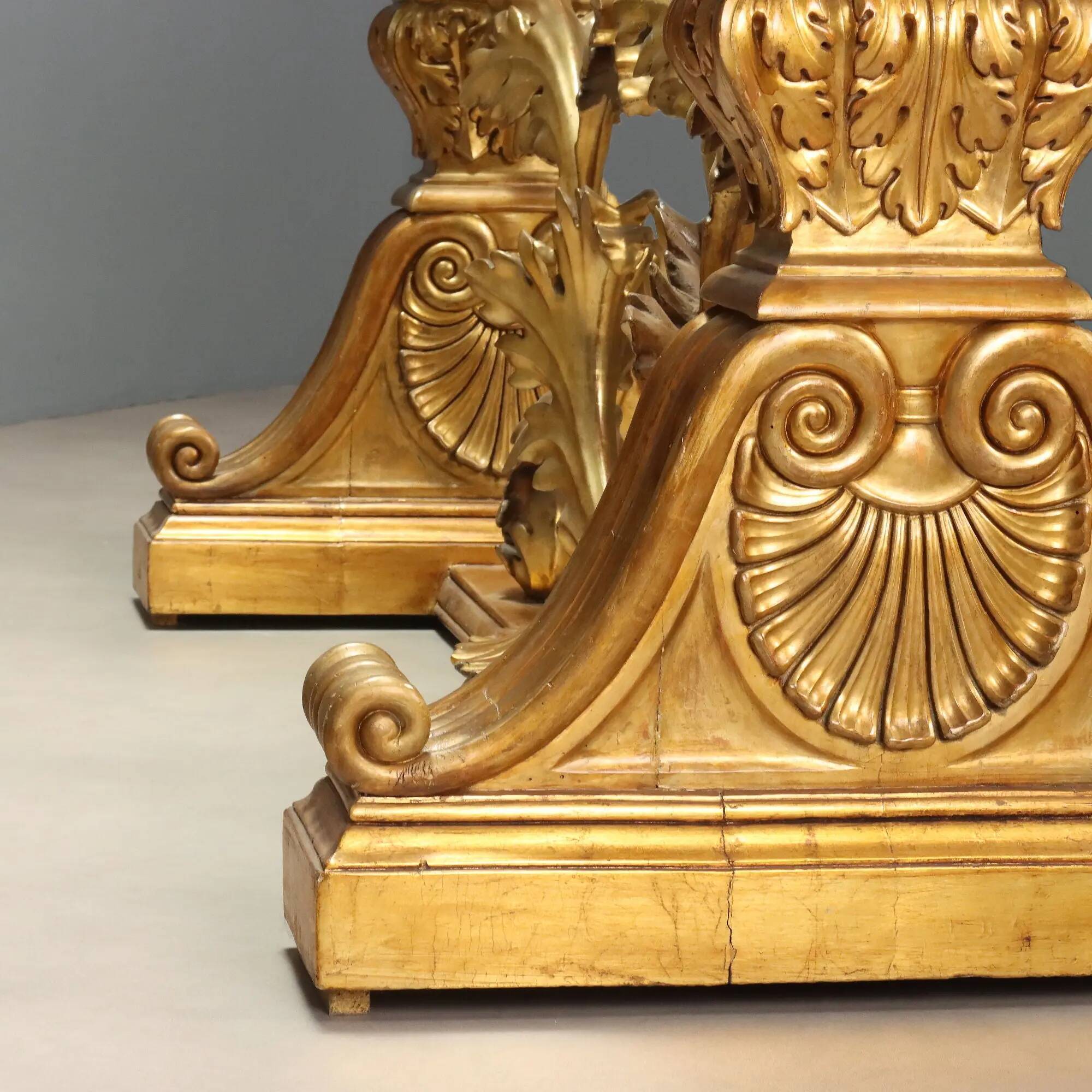 Antique coffee table in gilded wood with a glass top, Italy, 20th century.