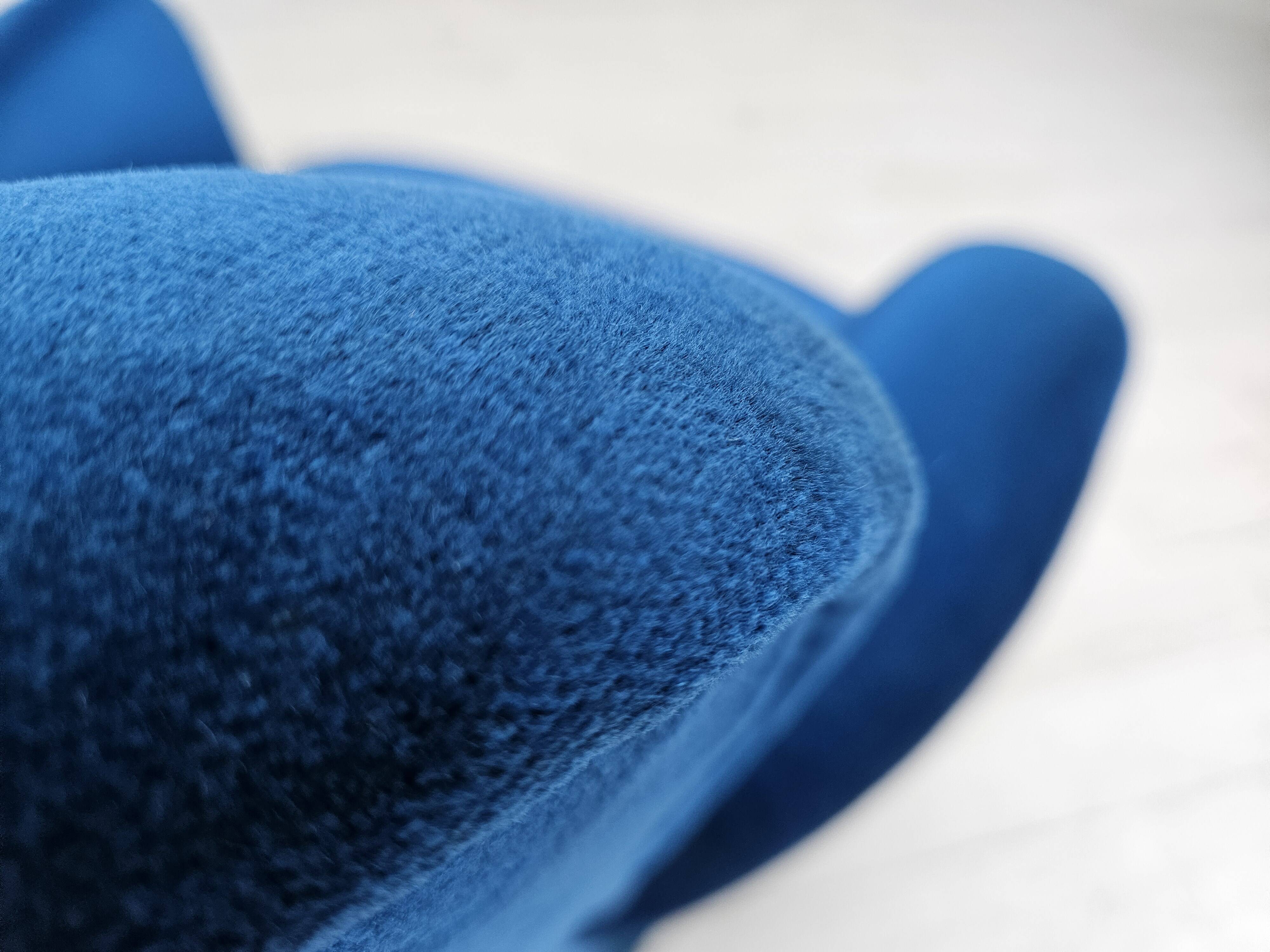 1960s, Danish lounge chair, blue furniture velour, beech wood legs.