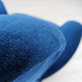 1960s, Danish lounge chair, blue furniture velour, beech wood legs.