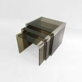 Gallotti & Radice ‘Tris’ T35 Smoked Glass Nest Side Tables Chrome