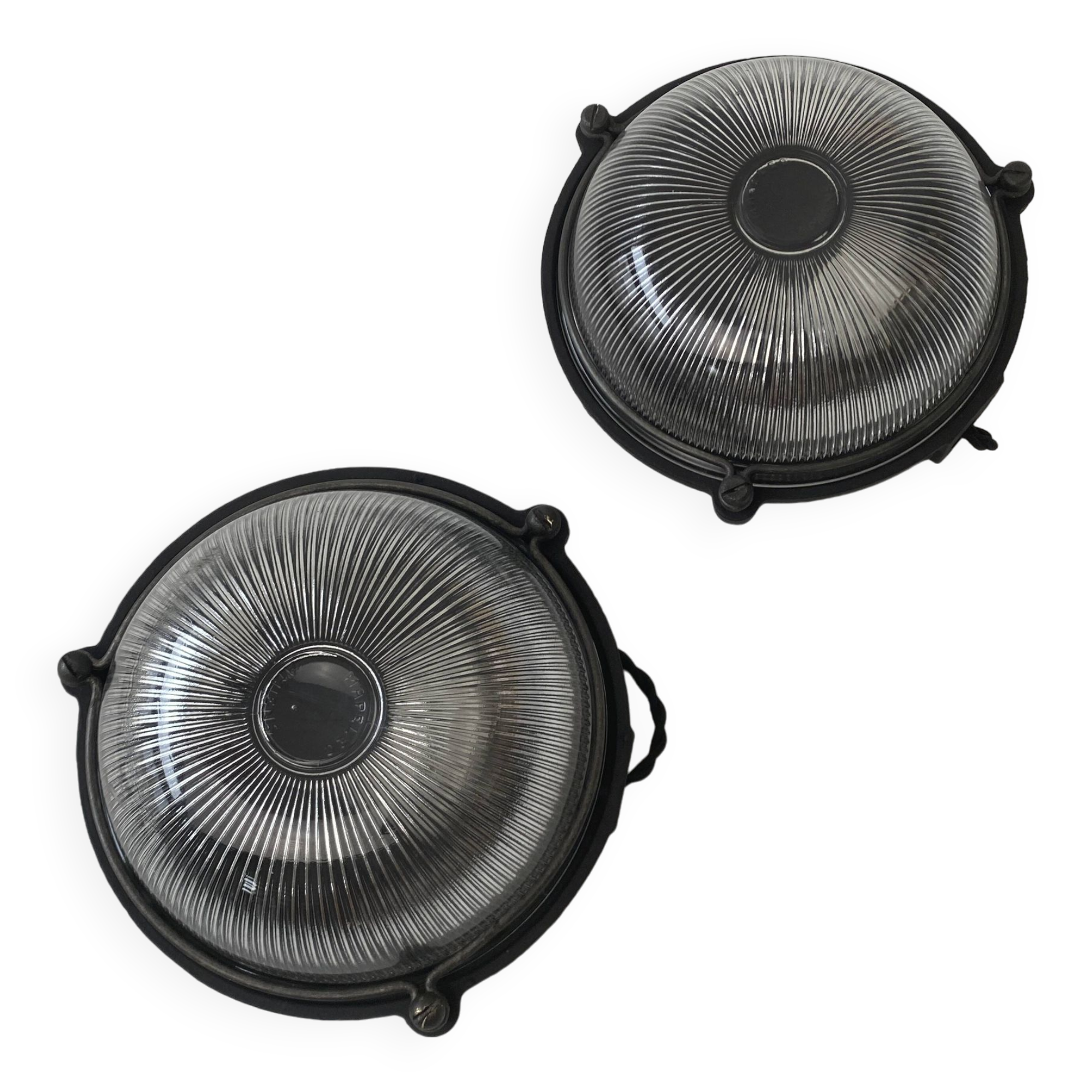 Pair of old “mapelec amiens” industrial wall lights
