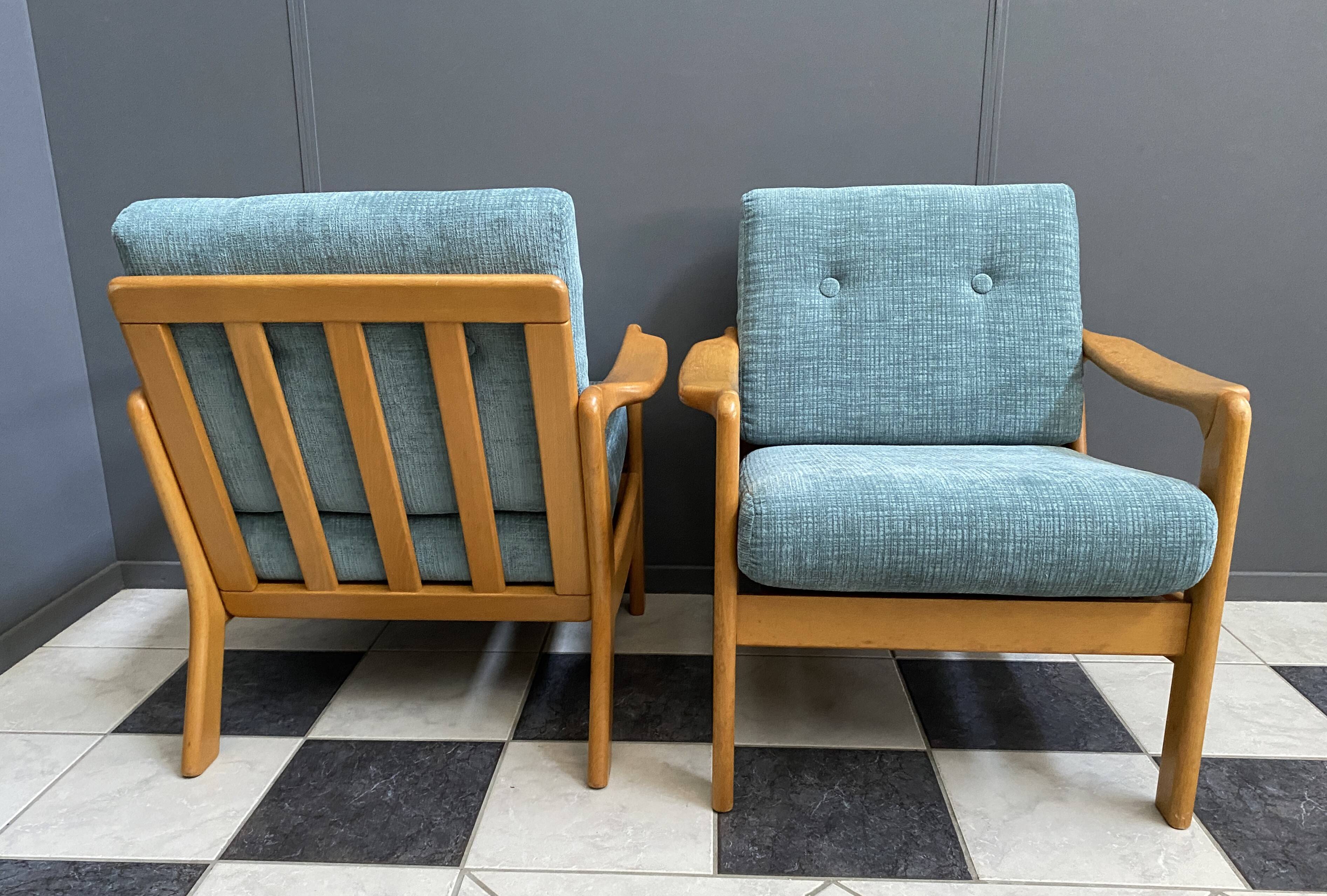 Walter Knoll blue fabric armchairs 1960s