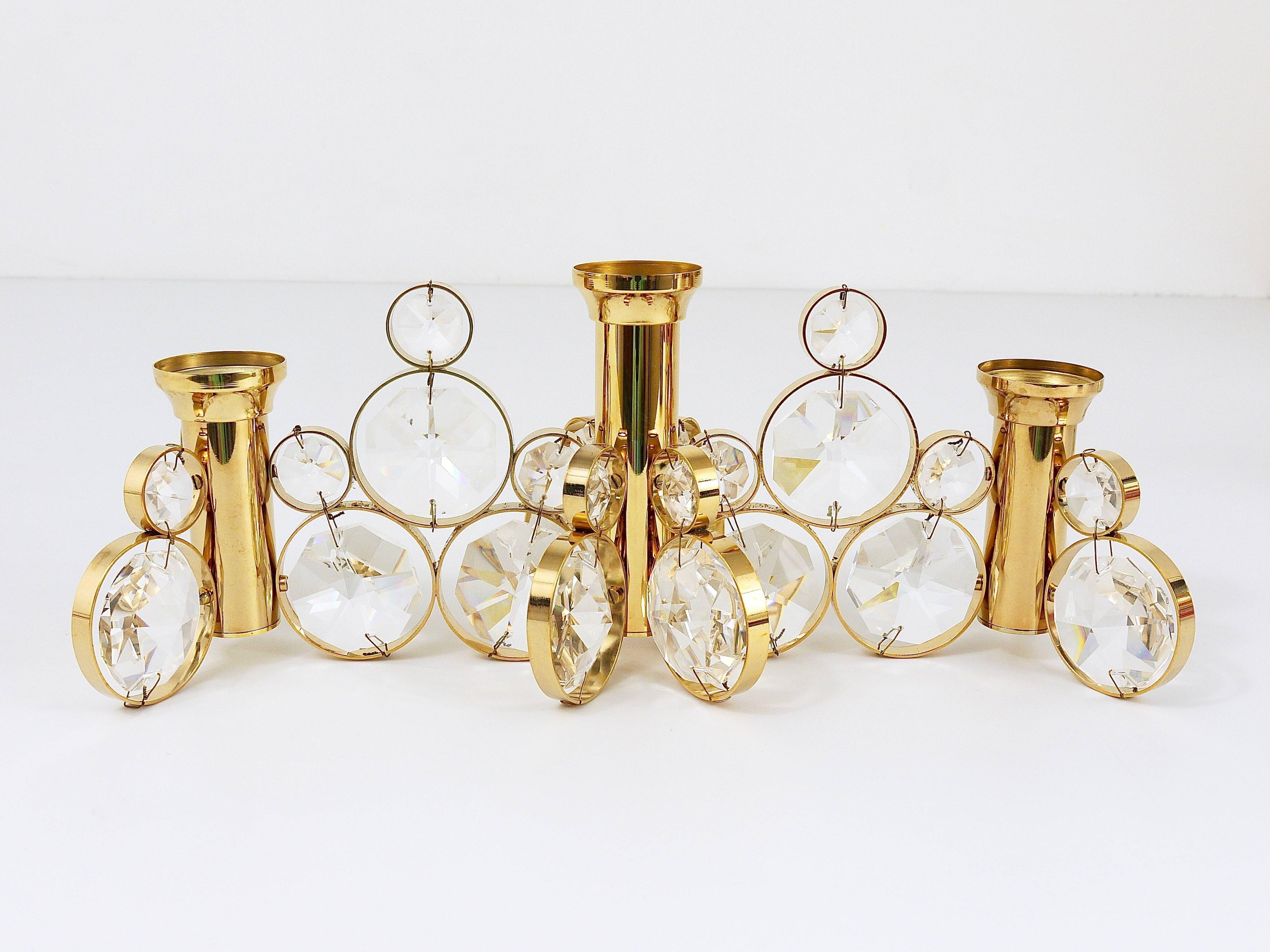 5 Palwa Style Candle Holders by Gaetano Sciolari in Brass and Crystal, 1970s