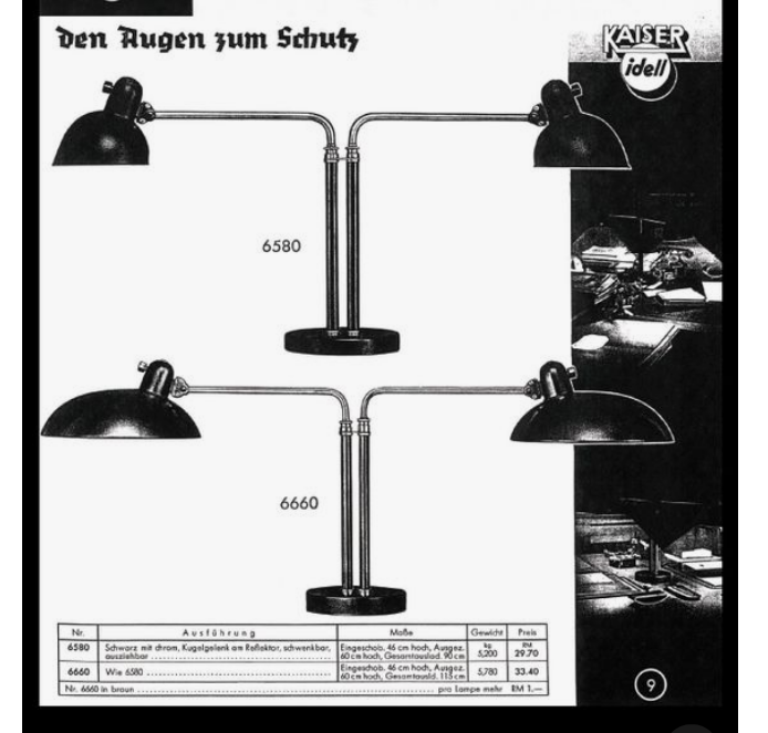 Double desk lamp, Bauhaus, by Christian Dell, model 6660 Super, original edition Kaiser Idel
