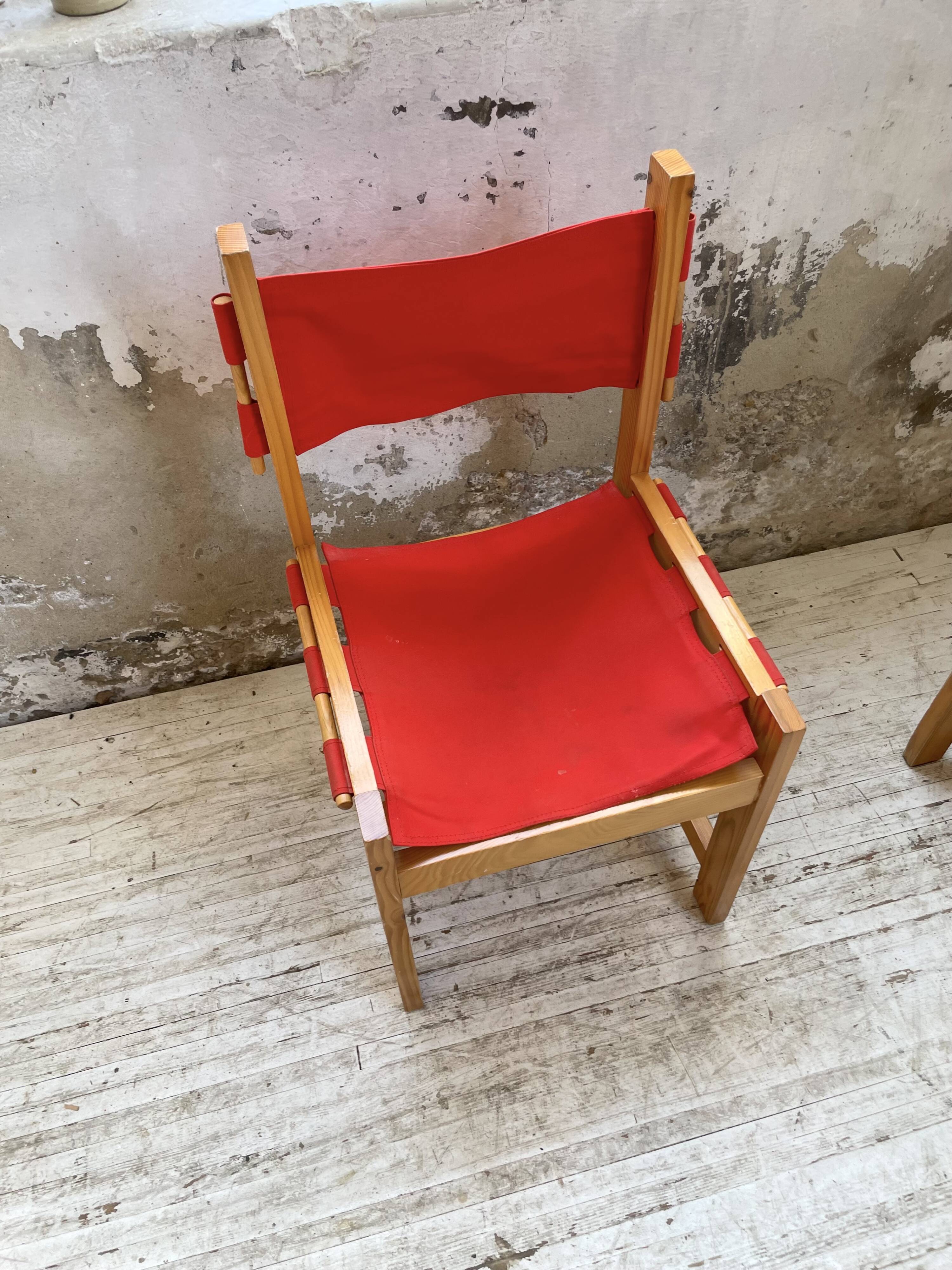 Set of 4 80s colored pine chairs