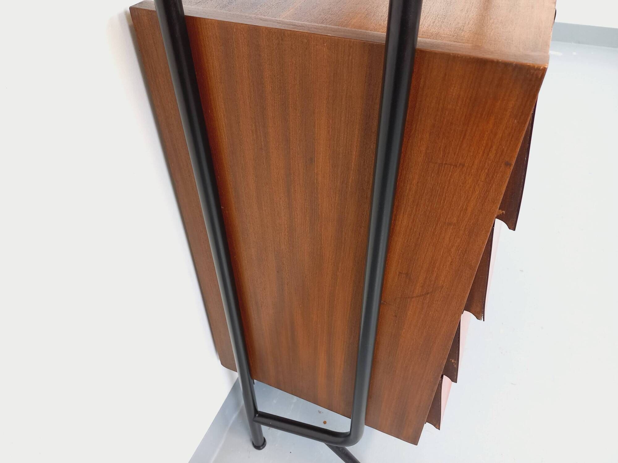 Vintage Italian modular bookcase in teak, metal and melamine