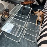 3 nesting tables by Max Sauze for Isocèle – 1970s – white metal & glass