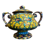 Sweet box with handles, antique caltagirone polychrome ceramic.